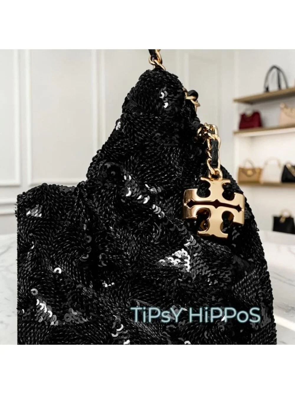 NEW!!  TORY BURCH FLEMING Black Sequin Hobo Bag/Crossbody  623T272P